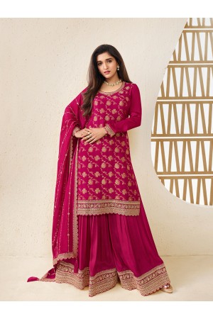 Jacquard chinon sharara suit in Magenta colour 66211